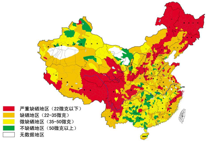 中国硒元素分布图